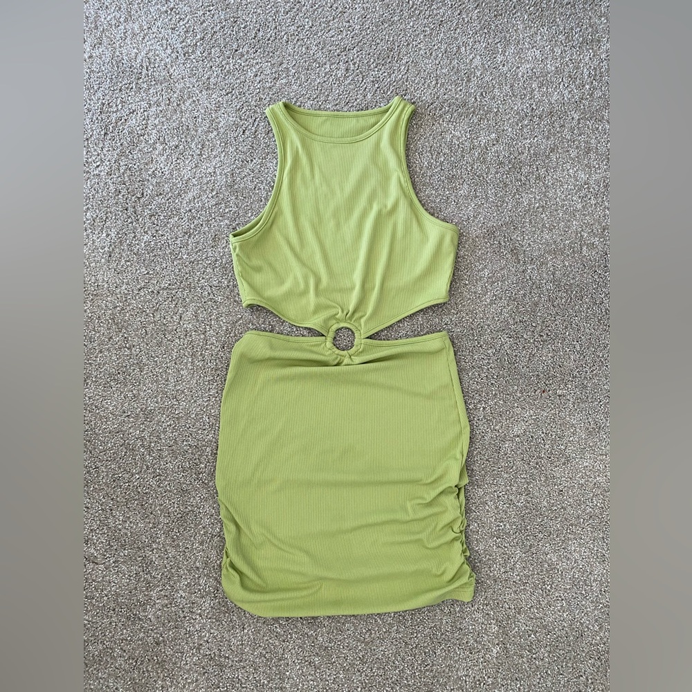 Green ring hole dress with cut outs